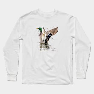 Mallard Duck Splatter Paint Long Sleeve T-Shirt